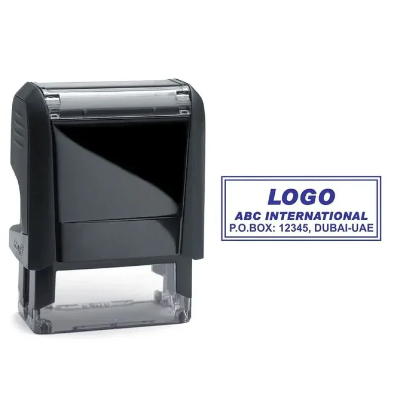 Rectangle Company Stamp for Logo and Address Dubai Custom rectangle self-inking company stamp for logo, address and P.O. Box details