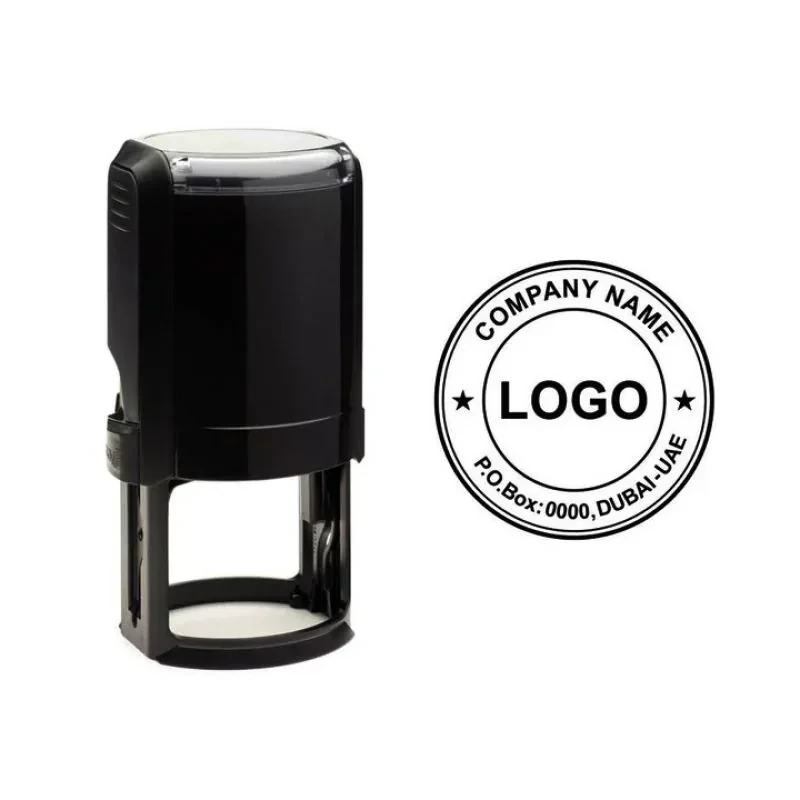 Custom round self-inking company stamp with circular Dubai business seal