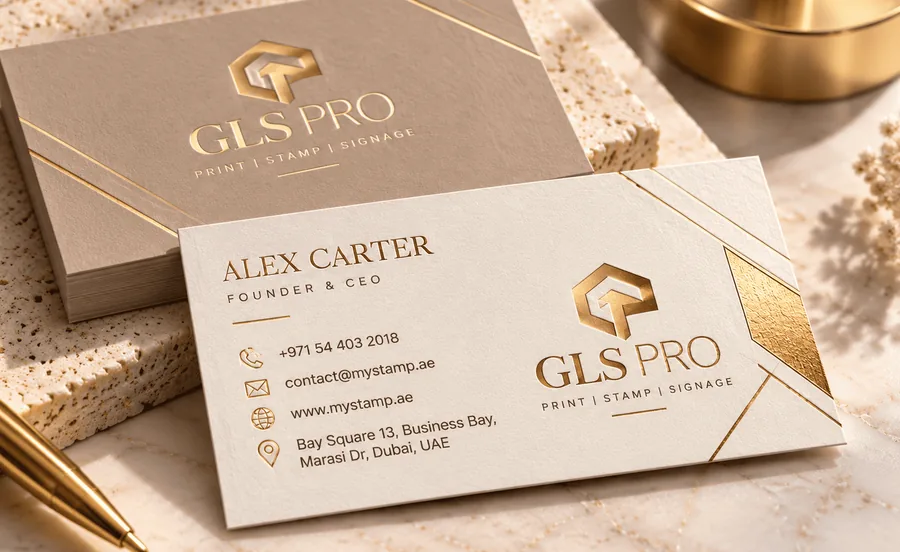 Gold foil business cards printed in Dubai