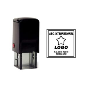 Black Square Self Inking Company Stamps with custom logo design by MyStamp.ae